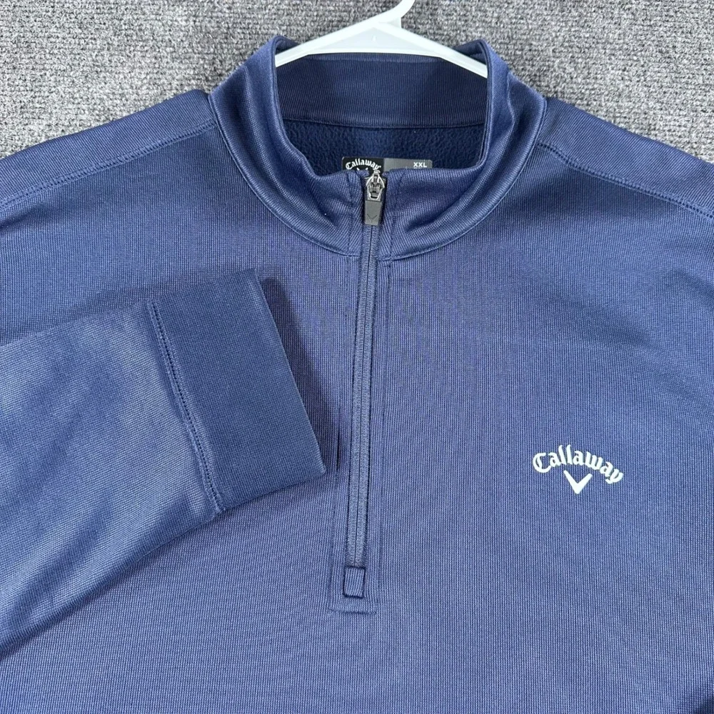 Callaway 1/4 Zip Pullover Mens XXL 2XL Blue Fleece Lined Golf Sweatshirt Jacket‎